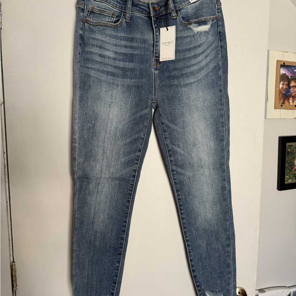 Judy Blue Faded Medium Blue Skinny Jeans with Subtle Distress